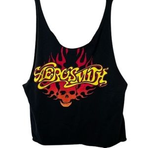 Aerosmith Rock Band crop top raw hem oversized music black Large